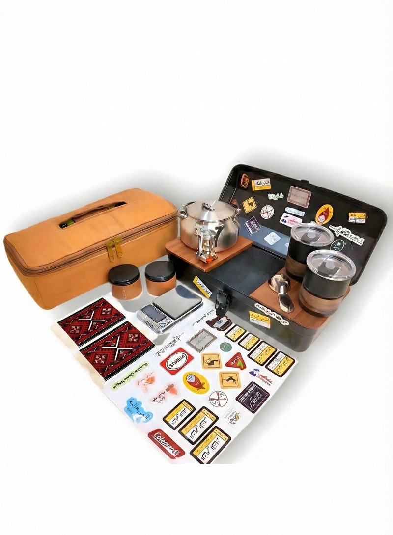 فيولا وصال مجموعة حقيبة الشاهي المتكاملة للرحلات تصميم أنيق مع جراب حماية ، شنطة شاهي معدنية فاخرة (15 قطعة)  سهلة الحمل هدية أنيقة لعشاق الشاي. - Image 1