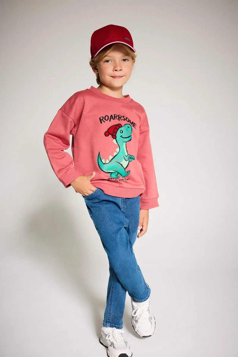 ديفاكتو Baby Boy Regular Fit Dinosaur Printed Thin Fabric Sweatshirt