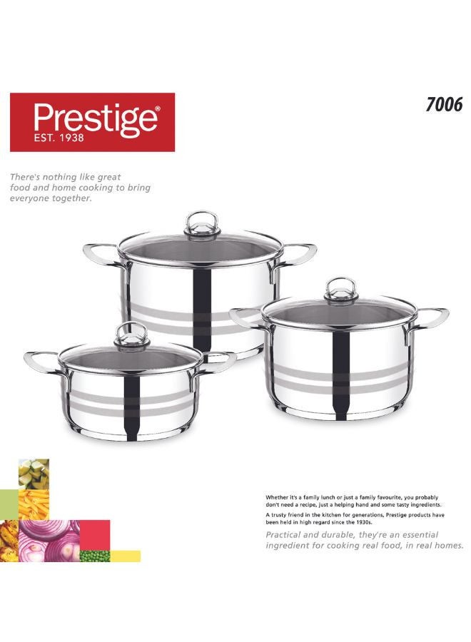 Prestige Stainless Steel 6 Piece Stockpot Set, 20cm/3L, 26cm/8L, 30cm/14L Silver - Image 5