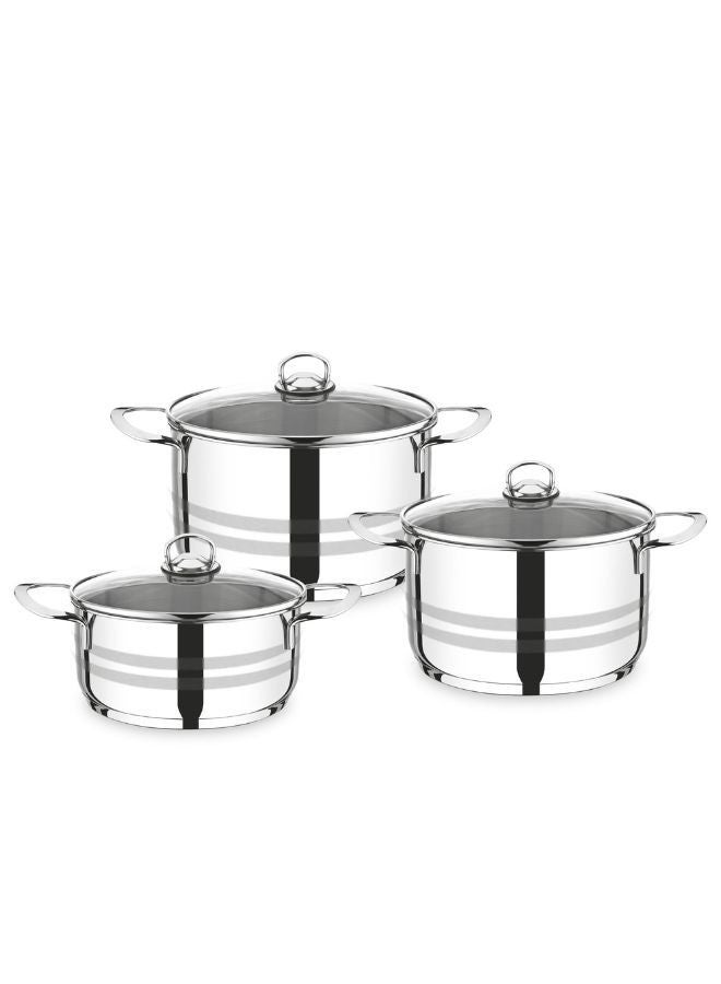 Prestige Stainless Steel 6 Piece Stockpot Set, 20cm/3L, 26cm/8L, 30cm/14L Silver - Image 1