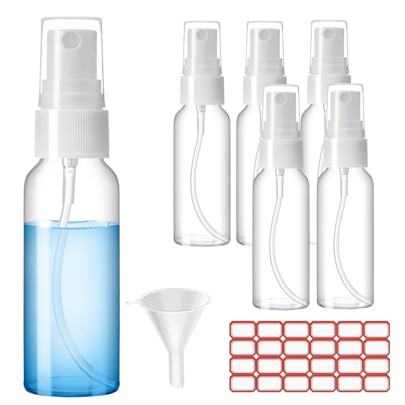 ZZCP Spray Bottles, 4oz/120ml Clear Empty Fine Mist Plastic Mini Travel Bottle Set, Small Refillable Liquid Containers with 2pcs Funnels and 24pcs Labels (6 Pack) - Image 1