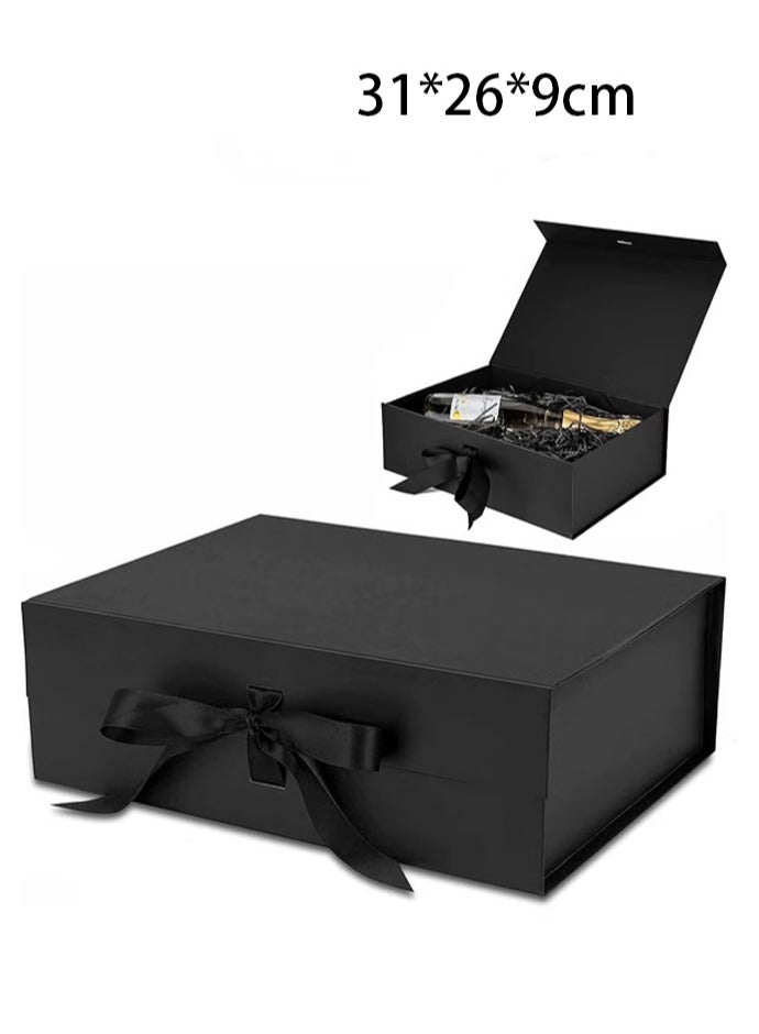 Neox 2 PCS Gift Boxes ,31*26*9cm Black Large Gift Box with Ribbon, Luxury Magnetic Empty Gift Boxes,Folding Gift Boxes for Presents With Lid, Suitable for Festival, Birthday, Anniversary, Large Gift Boxes with Lid Ribbon and Magnetic Closure for Wrapping Gifts Folding Gift Boxes for Presents With Lid, Suitable for Festival, Birthday, Anniversary - Image 2