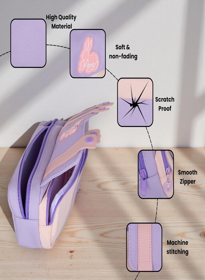 Lupro Large Capacity Pencil Pouch Cute Korean Aesthetic Pen Case for Girls, Boys, Kids, Women - Big Zipper Stationery Organizer for School, College, Office & Return Gifts, Pack of 1 (Rabbit-Purple) - Image 3