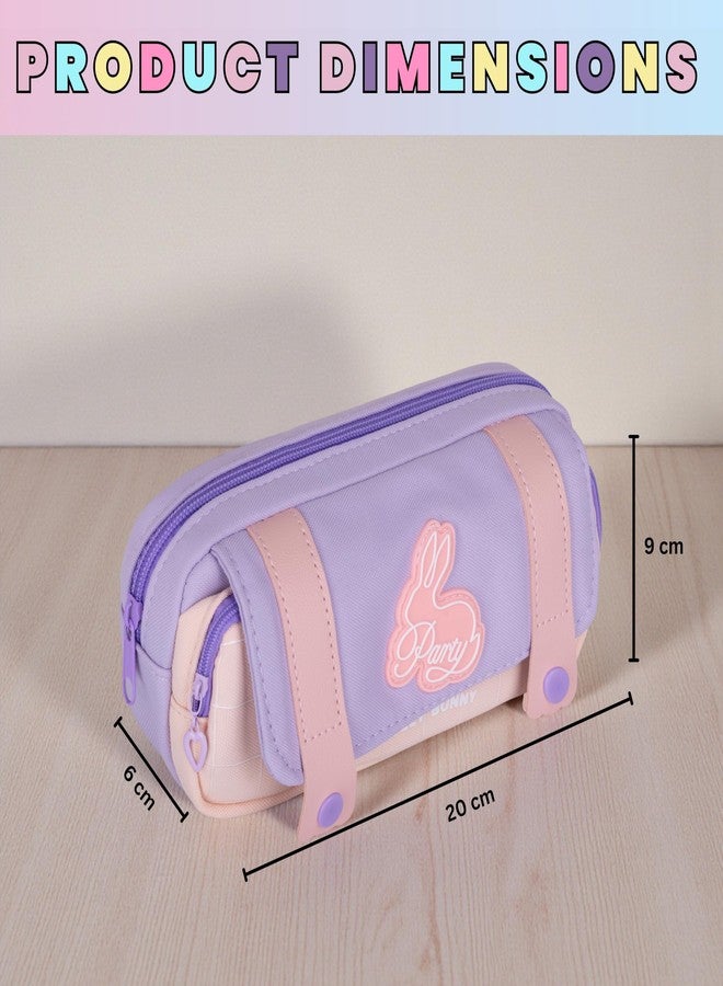 Lupro Large Capacity Pencil Pouch Cute Korean Aesthetic Pen Case for Girls, Boys, Kids, Women - Big Zipper Stationery Organizer for School, College, Office & Return Gifts, Pack of 1 (Rabbit-Purple) - Image 4