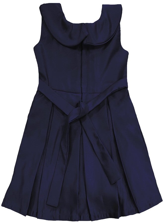 little PANDA Baby Girls' Pleated Knee Length Frock (Bow_Pleated-Satin_Bow_Navy Blue_18-24 Months) - Image 2