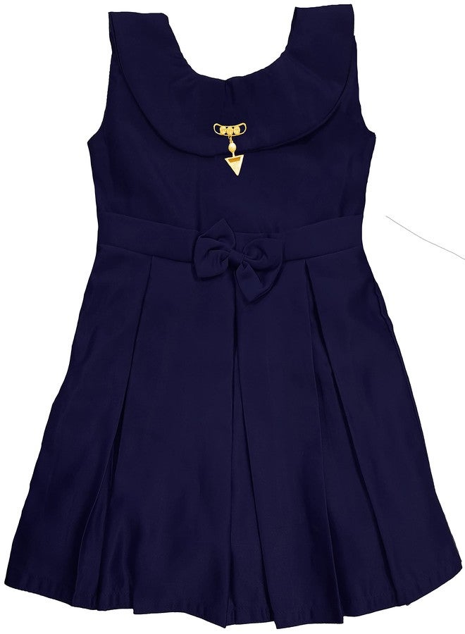little PANDA Baby Girls' Pleated Knee Length Frock (Bow_Pleated-Satin_Bow_Navy Blue_18-24 Months) - Image 1