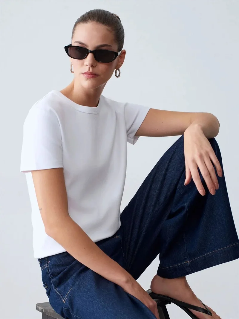 ديلفين DILVIN Women's Solid Crew Neck T-Shirt