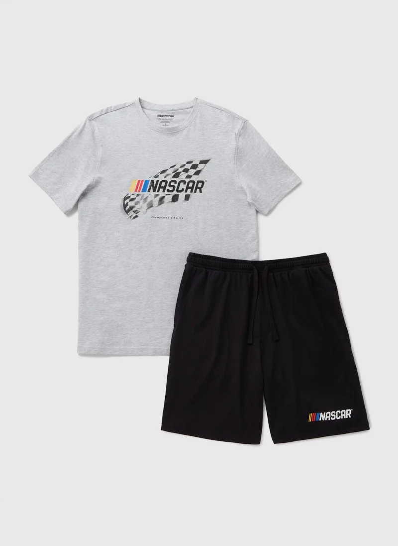 Matalan Grey and Black Nascar Short Pyjama Set