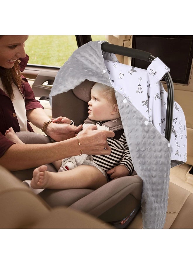 Metplus Minky Car Seat Canopy for Girl Boy, Multiuse Cover for Infant Carseat/Baby Carrier/Stroller/Nursing Breastfeeding/Newborn Shower Gift, Universal Fit with Peekaboo Opening, Elephant Giraffe - Image 3
