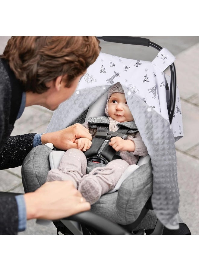Metplus Minky Car Seat Canopy for Girl Boy, Multiuse Cover for Infant Carseat/Baby Carrier/Stroller/Nursing Breastfeeding/Newborn Shower Gift, Universal Fit with Peekaboo Opening, Elephant Giraffe - Image 4