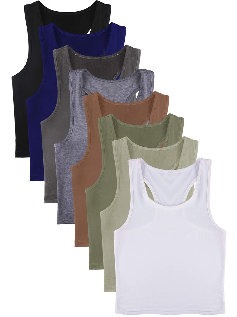 Geyoga 8 Pcs Women Basic Crop Tank Tops Sleeveless Racerback Crop Cotton Top (Gray, Green, Navy, Black, Coffee, White,M) - Image 5