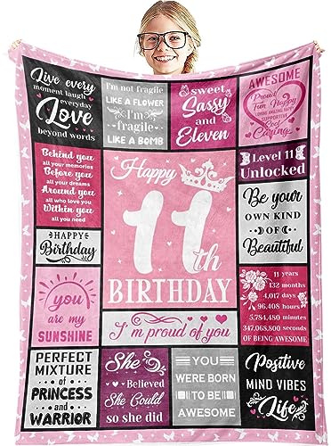 Hocgiwd 11 Year Old Girl Birthday Gifts, Gifts for 11 Year Old Girl, 11th Birthday Gift for Girls, 11th Birthday Decorations for Girls Blanket 60x50in - Image 1