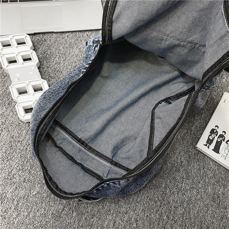 TYHOTULY Vintage Denim Backpack Casual Style Daypack Shoulder Bag Rucksack Classic Jeans Backpacks Lightweight Handbag Purse (Blue) - Image 5