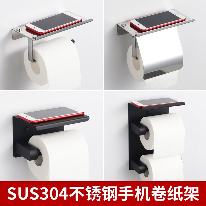 304 Stainless Steel Paper Towel Holder Bathroom Rack Mobile Phone Holder El Engineering Toilet Paper Holder Roll Paper Box Bathroom Hand Discount - Image 2