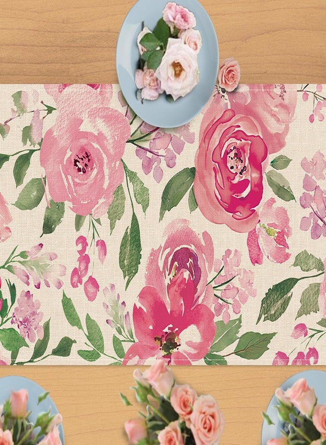 Seliem Spring Summer Watercolor Flower Table Runner, Pink Peony Floral Kitchen Dining Table Decor, Seasonal Burlap Home Decoration Indoor Outdoor Party Supply 13 x 72 Inches - Image 4