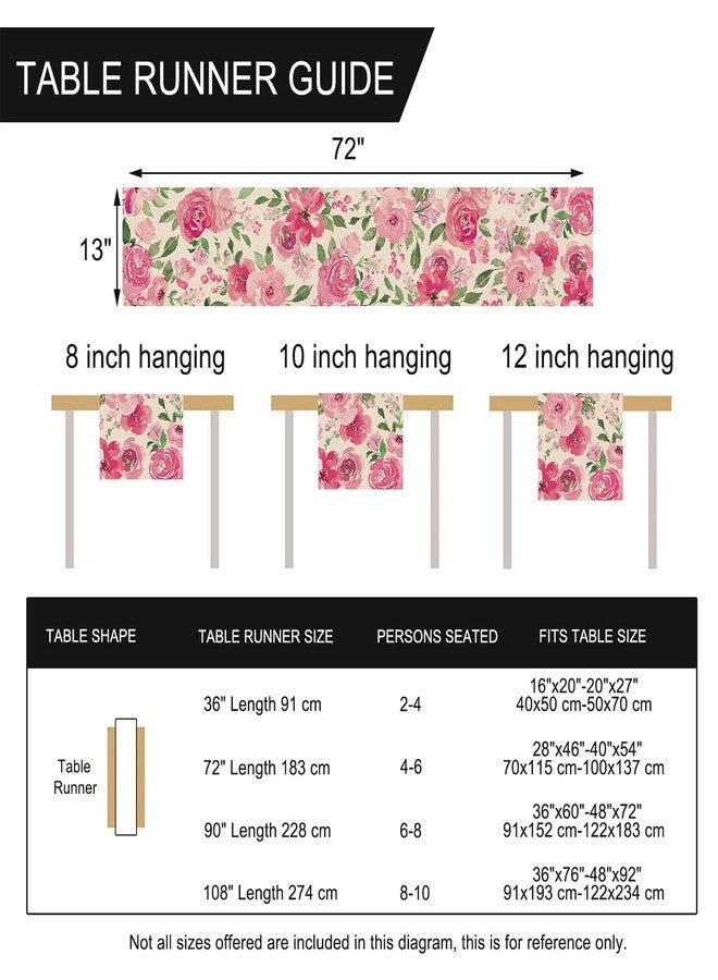 Seliem Spring Summer Watercolor Flower Table Runner, Pink Peony Floral Kitchen Dining Table Decor, Seasonal Burlap Home Decoration Indoor Outdoor Party Supply 13 x 72 Inches - Image 2