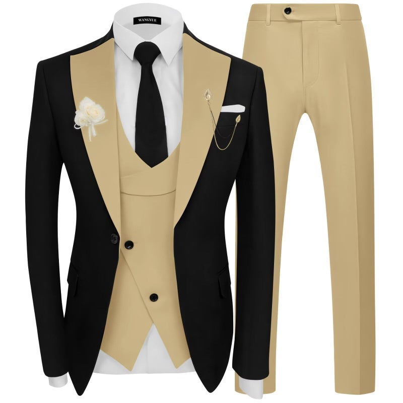 Wangyue Mens Suit Slim Fit 3 Piece Champagne Tuxedo for Men Double Breasted Suits Champagne Prom Tuxedo Suits for Men 2026 Wedding Groom Suit Small Tux Set - Image 1