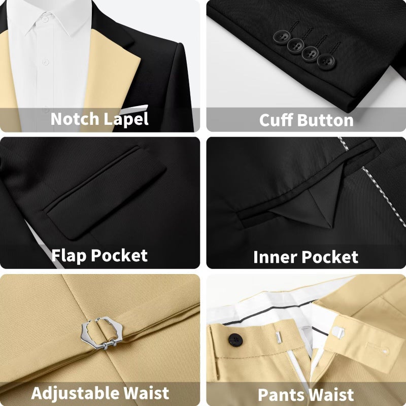 Wangyue Mens Suit Slim Fit 3 Piece Champagne Tuxedo for Men Double Breasted Suits Champagne Prom Tuxedo Suits for Men 2026 Wedding Groom Suit Small Tux Set - Image 5