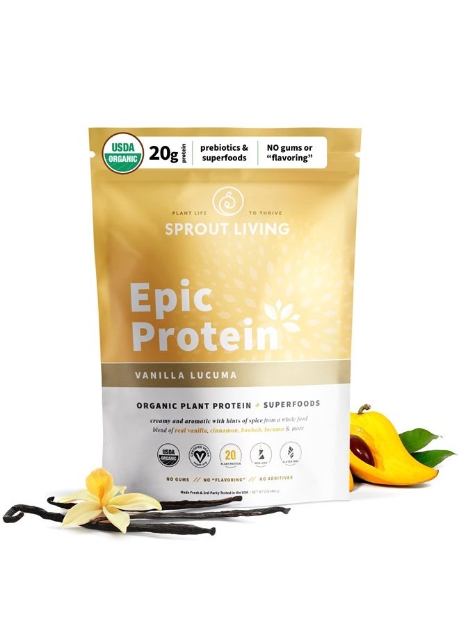 Sprout Living Epic Protein, Plant Based Protein & Superfoods Powder, Vanilla Lucuma Powder | 20 Grams Organic Protein Powder, Vegan, Non Dairy, Non-GMO, Gluten Free, Low Sugar (2 Pound, 24 Servings)  - Image 1