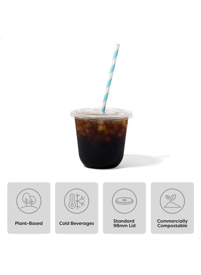 TOSSWARE NATURAL Flat Lid With Straw Slot Set of 50 - Plant Based 98mm Lids for Cold Cups - Plastic Alternative Straw Lids - Clear Flat Lids - Fits 10, 12, 16, 20 & 24oz Cups - Image 2