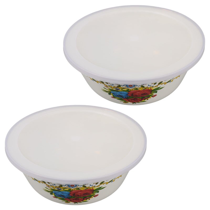 Vintage Enamel Noodle Bowl Set 20cm With Lid Retro Yellow Soup Bowl - Image 2