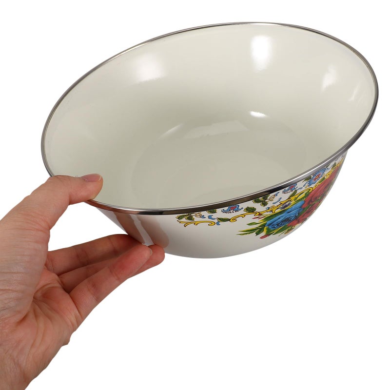 Vintage Enamel Noodle Bowl Set 20cm With Lid Retro Yellow Soup Bowl - Image 5