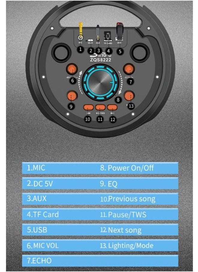 Generic - Portable Bluetooth Speaker 40W Wireless Speaker with Double 8 Inch Full Range Stereo Sound Mixed Color LED Lights Remote Supports TWS USB TF AUX Loud Speaker for Travel Home Party - Image 1