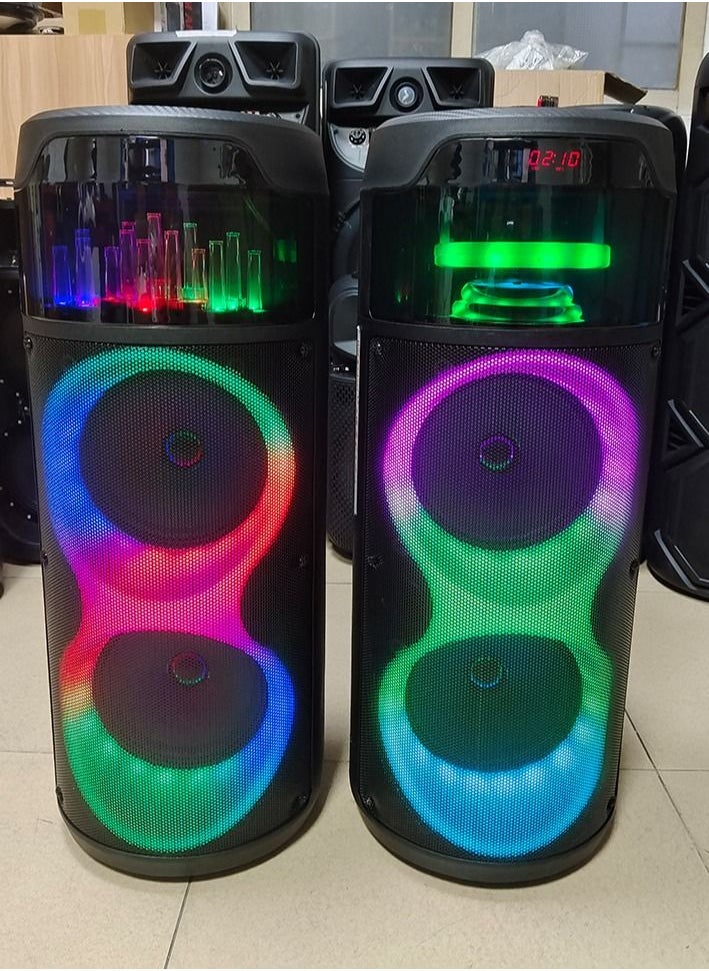 Generic - Portable Bluetooth Speaker 40W Wireless Speaker with Double 8 Inch Full Range Stereo Sound Mixed Color LED Lights Remote Supports TWS USB TF AUX Loud Speaker for Travel Home Party - Image 1
