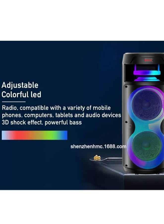 Generic - Portable Bluetooth Speaker 40W Wireless Speaker with Double 8 Inch Full Range Stereo Sound Mixed Color LED Lights Remote Supports TWS USB TF AUX Loud Speaker for Travel Home Party - Image 1