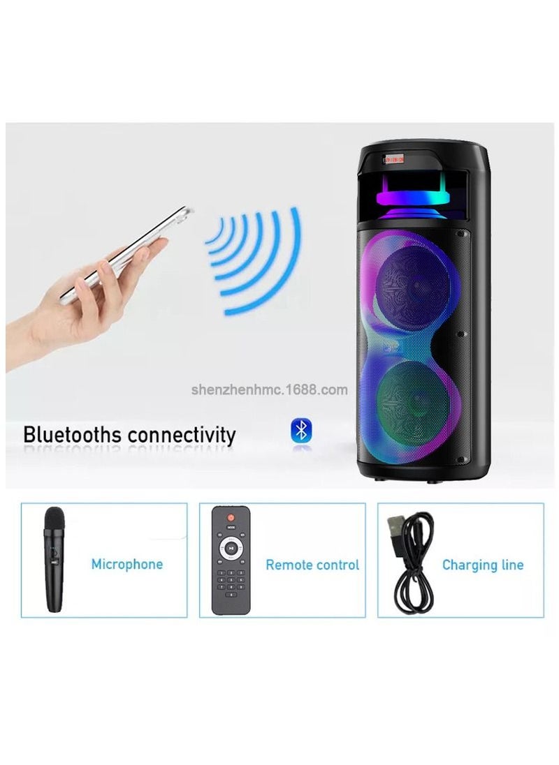 Generic - Portable Bluetooth Speaker 40W Wireless Speaker with Double 8 Inch Full Range Stereo Sound Mixed Color LED Lights Remote Supports TWS USB TF AUX Loud Speaker for Travel Home Party - Image 1