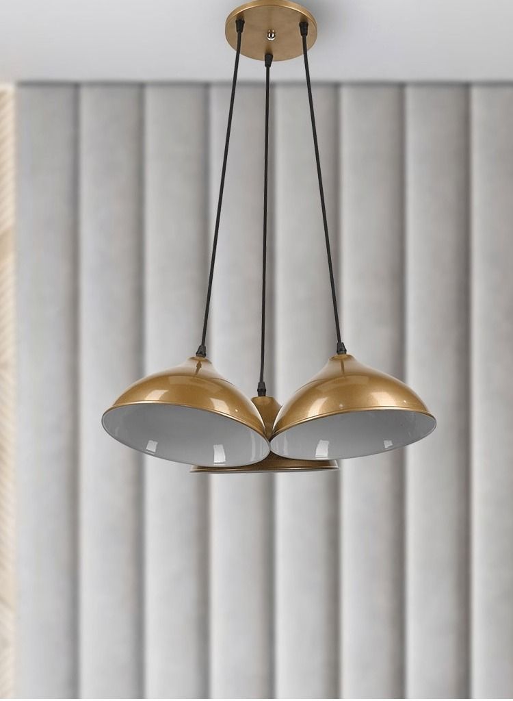 El Rawda Lighting Trio Ceiling Lamp | modern decorative LED E27 pendant light ceiling lamp hanging | suitable for any room | Color: Gold | Size: 70x45 cm - Image 2