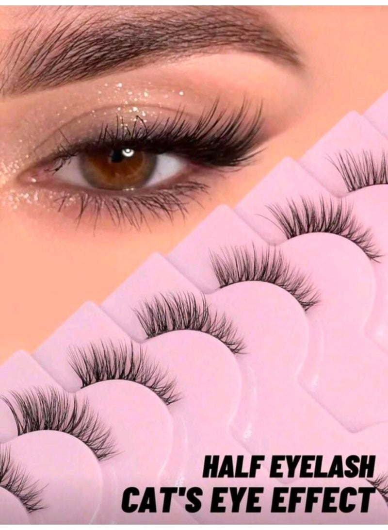 SHEIN-9Pairs Cat Eye Faux Mink Eyelashes | Transparent Band 3D Lightweight Short | Create A Natural Soft Fluffy Effect, Lashes - Image 1