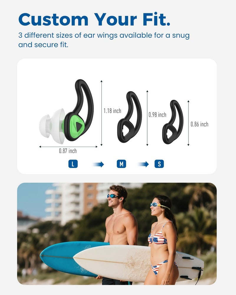 Hearprotek Ear Plugs for Swimming–2 Pairs Soft Silicone Reusable Waterproof Earplugs for Adults & Men Women, Custom Fit for Swimmers Ear, Pool, Beach, Snorkeling, Surfing, Kickboard Training(Green) - Image 4