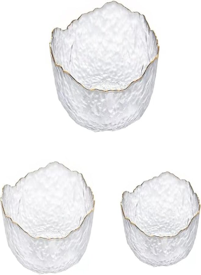 Chic Tableware Set - 3-Piece Glass Bowls with Gold Accents, Ideal for Serving Fruits, Pasta, and Snacks, Bringing a Touch of Sophistication to Your Dining Table
