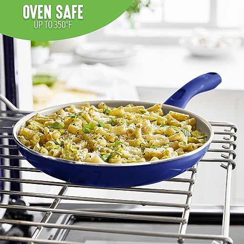 GreenLife Sandstone Healthy Ceramic Nonstick, 15 Piece Kitchen Cookware Pots and Frying Sauce Pans Set, PFAS- Free, Dishwasher Safe, Blue - Image 5