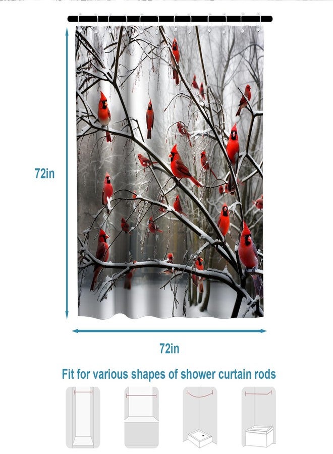 Final Friday Forest Tree Shower Curtains Cute Cardinal Birds on Branch Theme Cloth Fabric Bathroom Decor Sets with Hooks Waterproof Washable 72 x 72 inches Red White and Brown - Image 5