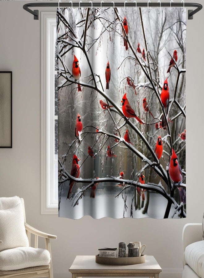 Final Friday Forest Tree Shower Curtains Cute Cardinal Birds on Branch Theme Cloth Fabric Bathroom Decor Sets with Hooks Waterproof Washable 72 x 72 inches Red White and Brown - Image 3