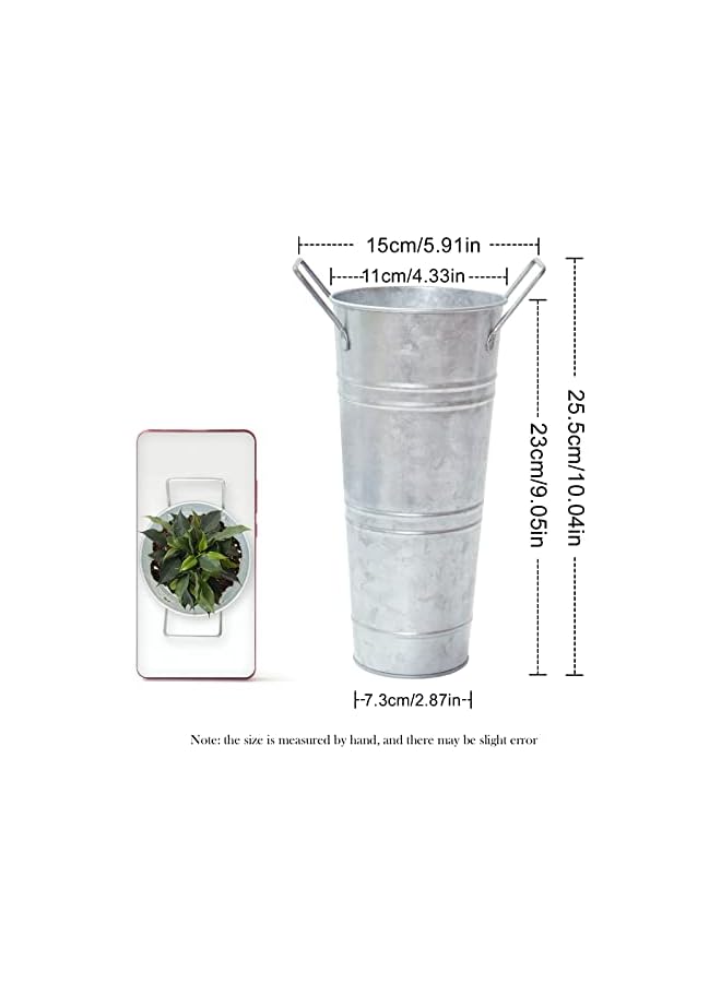 The Bros مزهرية معدنية مجلفنة دلو فرنسي مزهريات زهور 9 بوصة، مجموعة من 4 - حامل زهور معدني بأسلوب ريفي لتزيين المنزل وزينة مركز الطاولة في حفلات الزفاف (9 بوصة مجموعة من 4) - Image 3