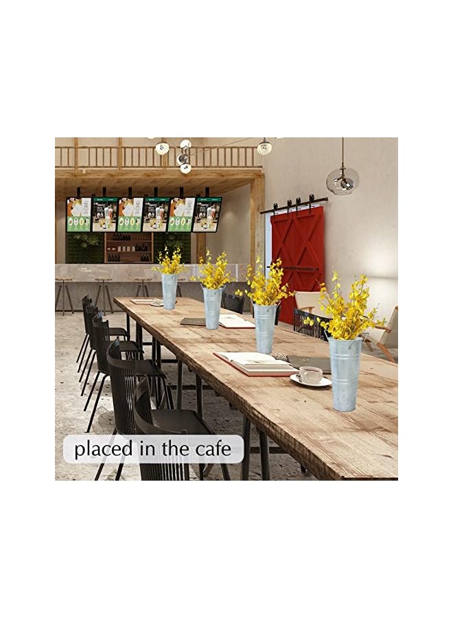 The Bros مزهرية معدنية مجلفنة دلو فرنسي مزهريات زهور 9 بوصة، مجموعة من 4 - حامل زهور معدني بأسلوب ريفي لتزيين المنزل وزينة مركز الطاولة في حفلات الزفاف (9 بوصة مجموعة من 4) - Image 5