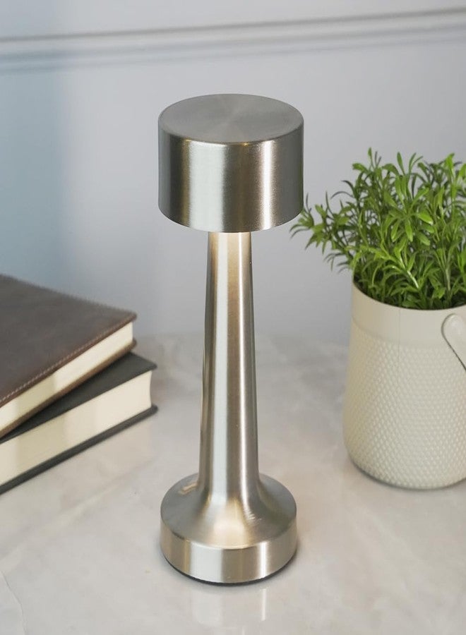 Chronos Modern Cordless LED Table Lamp (Silver) - USB Rechargeable Portable Touch Control Dimmable 3 Light Color Tunable Table Lamp for Hotel, Cafe, Restaurant or Home for Bedside, Center or Dining - Image 1