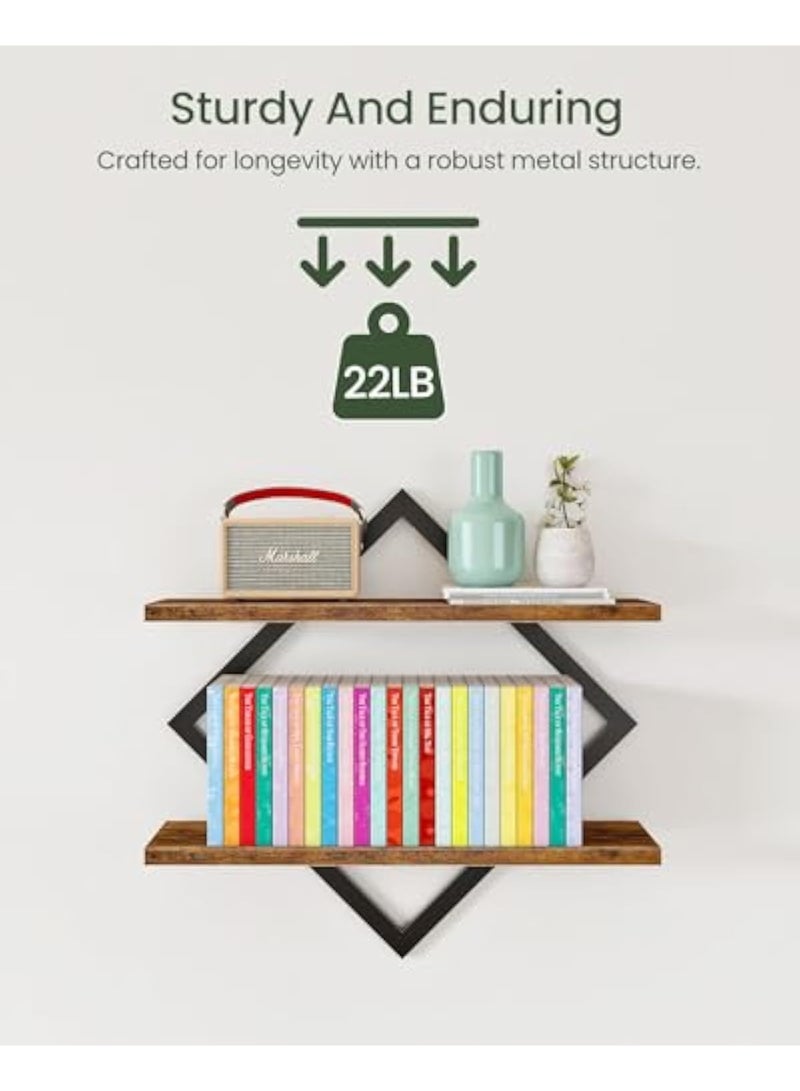 Arabest Floating Shelves, Set of 2 Wall Shelves, 2-Tier Hanging Shelves, Wall Shelf Set of 2, Wall Mounted Shelves, for Living Room, Bedroom, Kitchen, Office, Study, Rustic Brown - Image 5