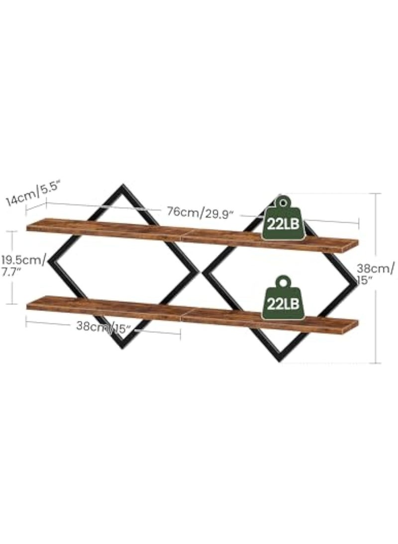 Arabest Floating Shelves, Set of 2 Wall Shelves, 2-Tier Hanging Shelves, Wall Shelf Set of 2, Wall Mounted Shelves, for Living Room, Bedroom, Kitchen, Office, Study, Rustic Brown - Image 2