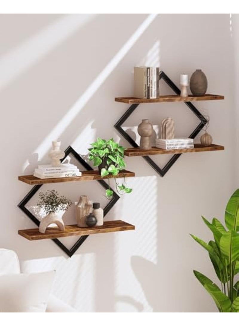 Arabest Floating Shelves, Set of 2 Wall Shelves, 2-Tier Hanging Shelves, Wall Shelf Set of 2, Wall Mounted Shelves, for Living Room, Bedroom, Kitchen, Office, Study, Rustic Brown - Image 1