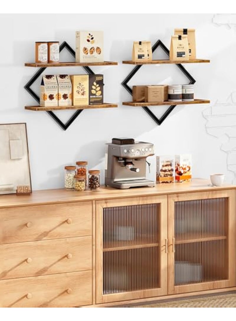 Arabest Floating Shelves, Set of 2 Wall Shelves, 2-Tier Hanging Shelves, Wall Shelf Set of 2, Wall Mounted Shelves, for Living Room, Bedroom, Kitchen, Office, Study, Rustic Brown - Image 3
