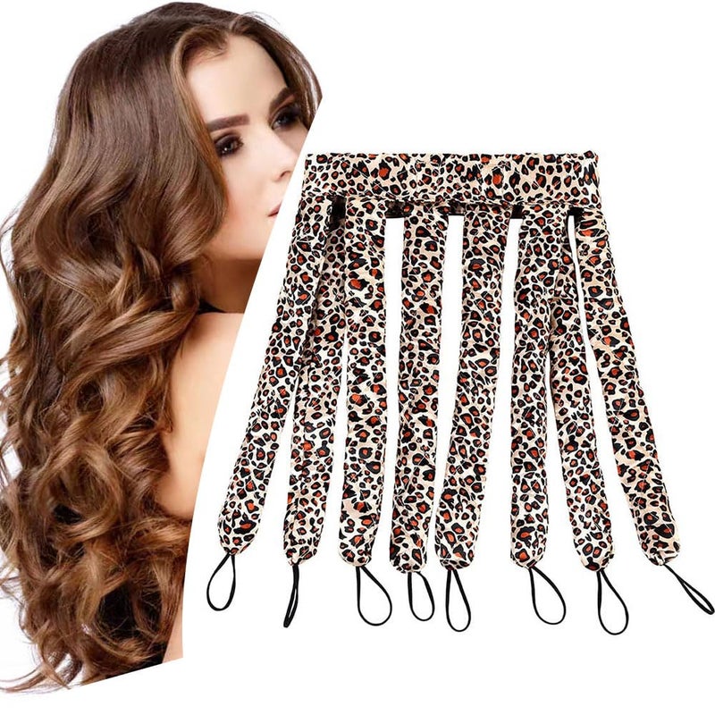 YiQiYi No Heat Hair Curler Headband For Long Hair Satin Heatless Curling Rod With Adjustable Strap Overnight No Heat Curling Roller For Women And Girls Waves And Curls (Leopard Color) - Image 1