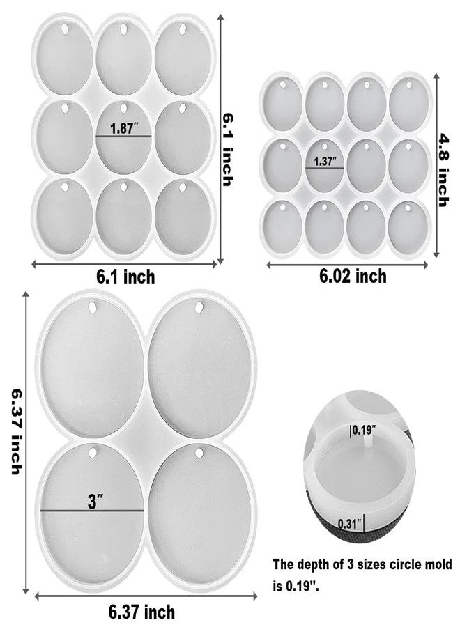 RESINWORLD 25-Cavity Set of Large + Medium + Small Shiny Flat Circle Silicone Mold, Drilled Round Earrings Pendant Mold, Keychain, Pet Tag Resin Mold - Image 2