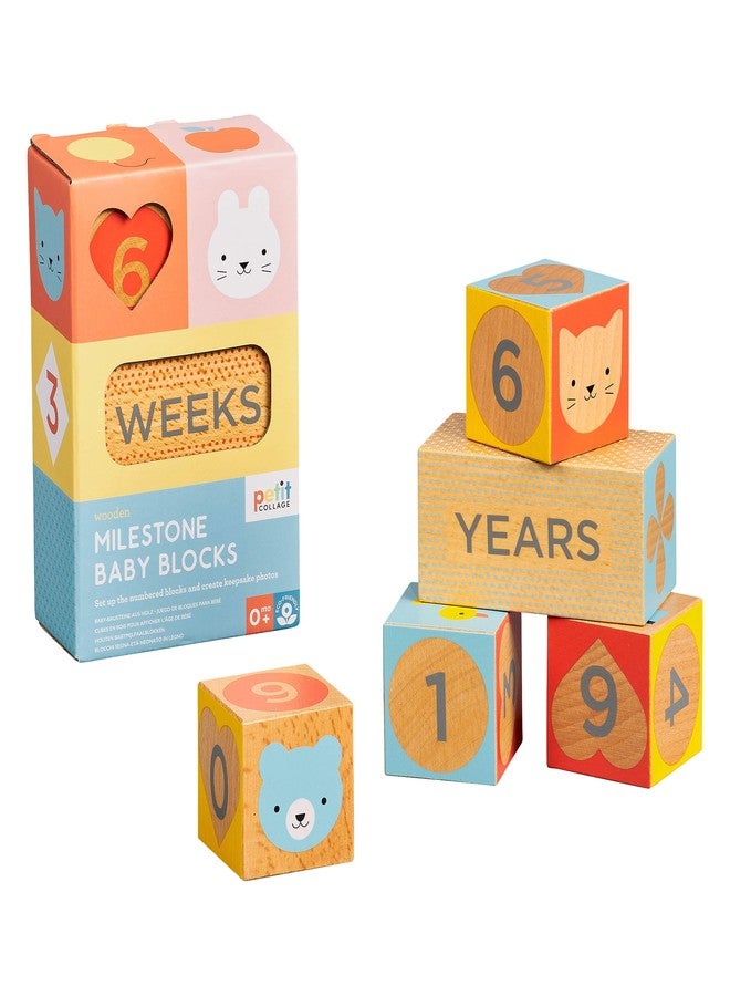 Petit Collage Baby Milestone Blocks Photo Props for Months, Weeks, Years - Numbered Wooden Blocks, Baby Props to Capture Baby’s Growth Over Time - Image 2