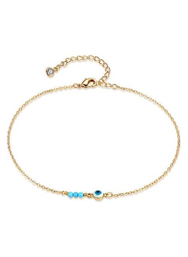 14K Gold Plated Small Beads White Cubic Zirconia/Cross Tassel/Evil Eye/Moonstone Lucky Boho Anklet for Women - Image 1