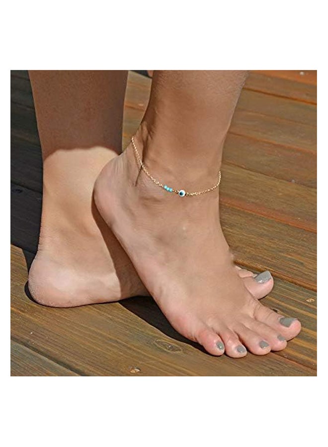 14K Gold Plated Small Beads White Cubic Zirconia/Cross Tassel/Evil Eye/Moonstone Lucky Boho Anklet for Women - Image 4