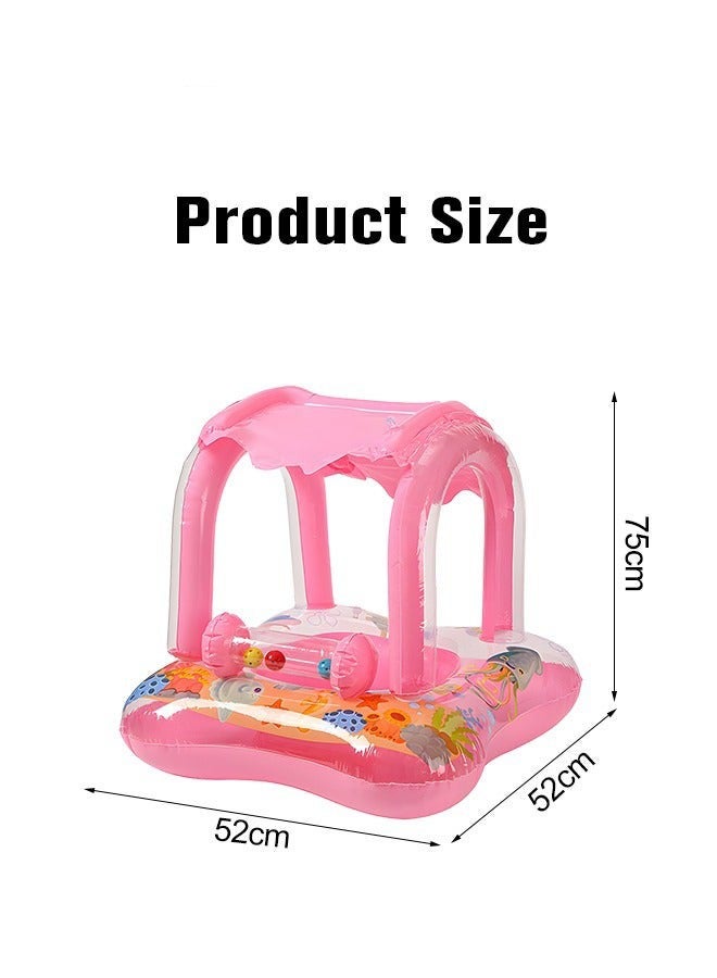 DURKU Inflatable Baby Pool Float with Sun Canopy, Cartoon Patterns and Bells, Safety Seat and Comfortable Infant Floaty, Fun Water Toys for Kids, Suitable for Family Swimming Pools, Outdoor Trips, Lakes a - Image 3